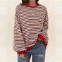 Women's striped pullover sweater with long sleeves and ribbed trims