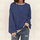 Women's striped pullover sweater with long sleeves and ribbed trims