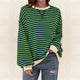 Women's striped pullover sweater with long sleeves and ribbed trims