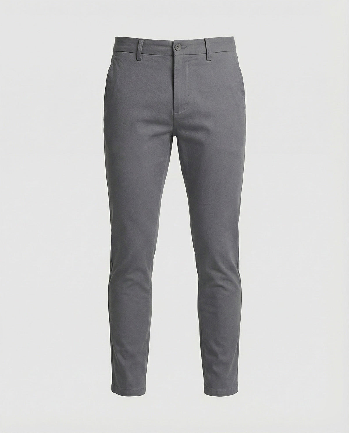 Men's grey slim fit chino trousers, front view