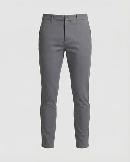 Men's grey slim fit chino trousers, front view