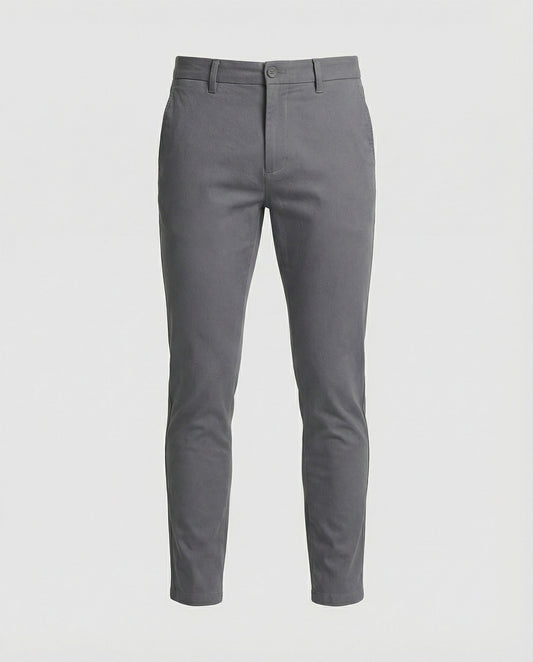Men's grey slim fit chino trousers, front view