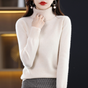 Women's long-sleeve turtleneck sweater with ribbed collar and cuffs