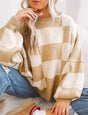 Women's checked jumper with crew neck, long sleeves and ribbed trims
