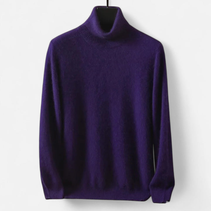 Men's plain long-sleeve turtleneck sweater with ribbed trims
