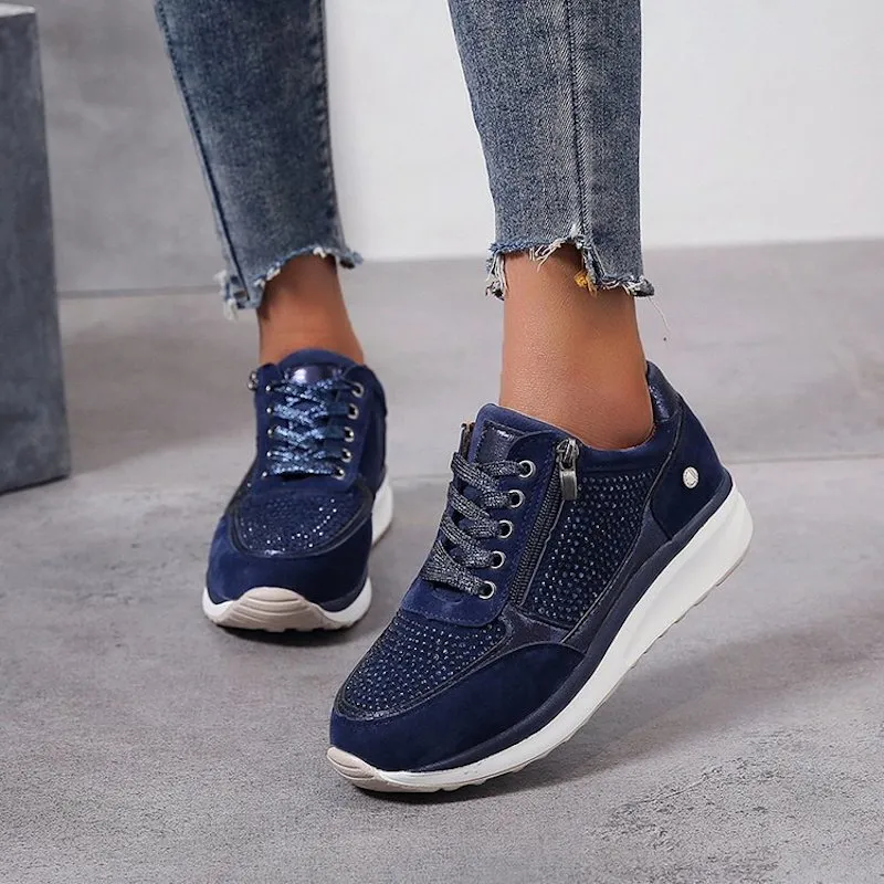 Women's casual lace-up sneakers with side zip and textured platform sole
