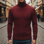 Men's textured cable knit turtleneck sweater