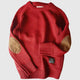 Men's crewneck sweater with contrasting elbow patches and ribbed trims