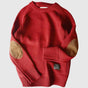 Men's crewneck sweater with contrasting elbow patches and ribbed trims