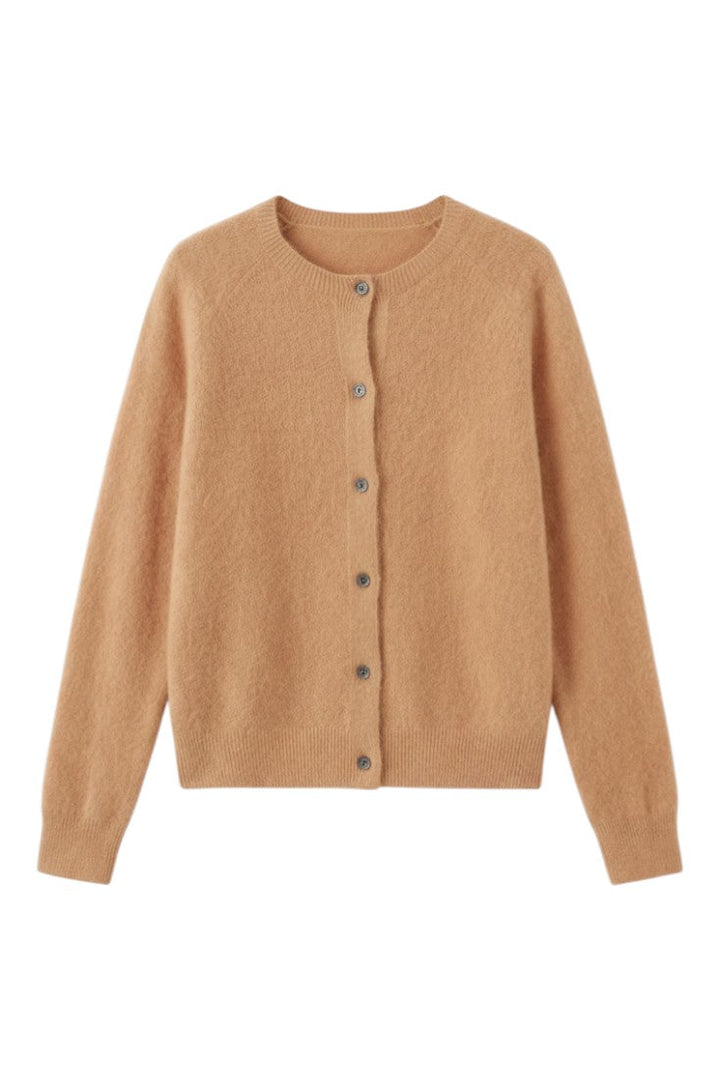 Women's round neck button front cardigan with long sleeves