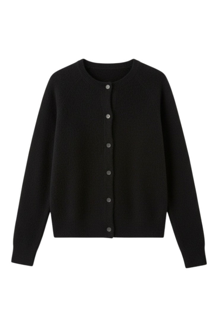 Women's round neck button front cardigan with long sleeves