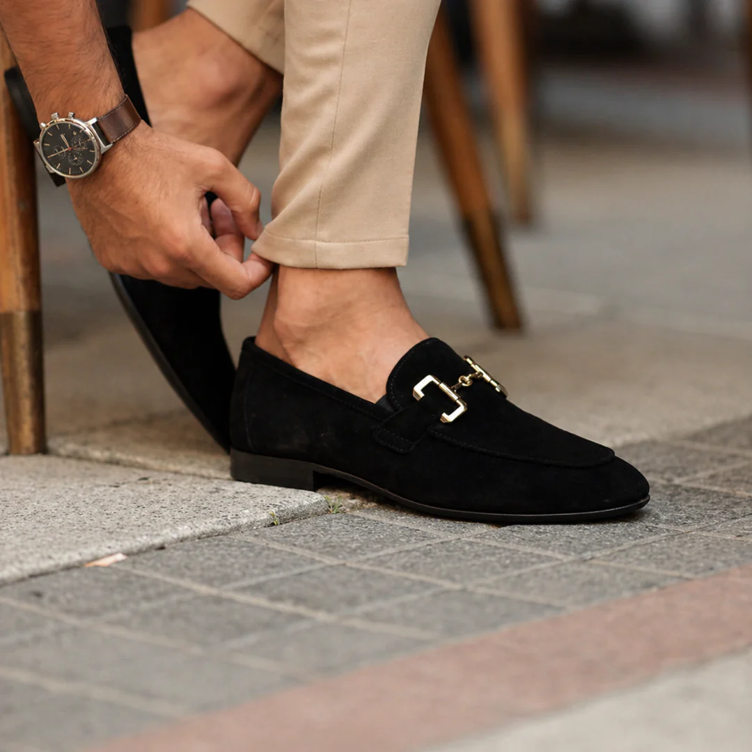 Men's slip-on loafers with buckle detail