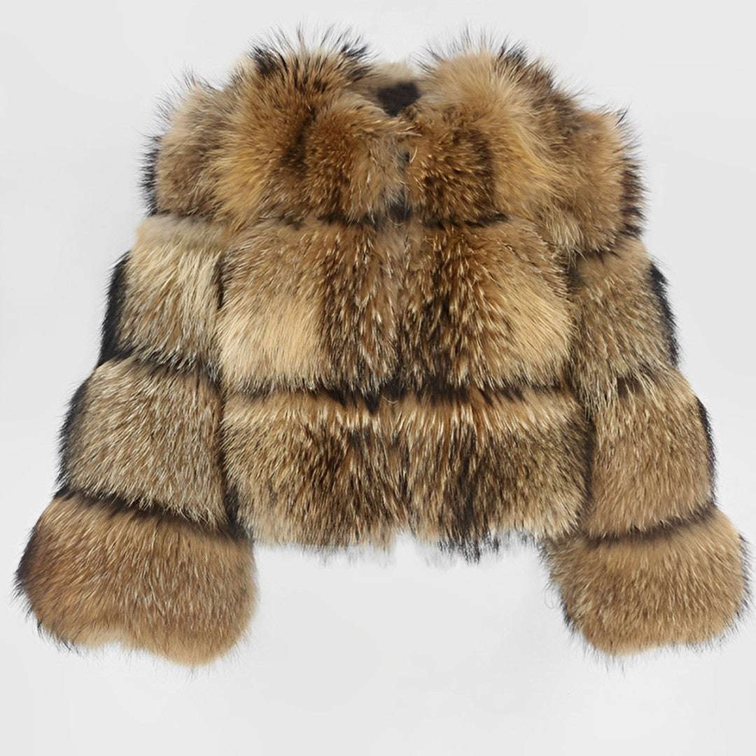 Women's brown textured cropped coat with wide collar and long sleeves