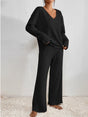 Women's ribbed knit V-neck top and wide-leg trouser loungewear set