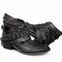 Women's studded ankle boots with multiple buckle straps and low block heels