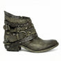 Women's studded ankle boots with multiple buckle straps and low block heels