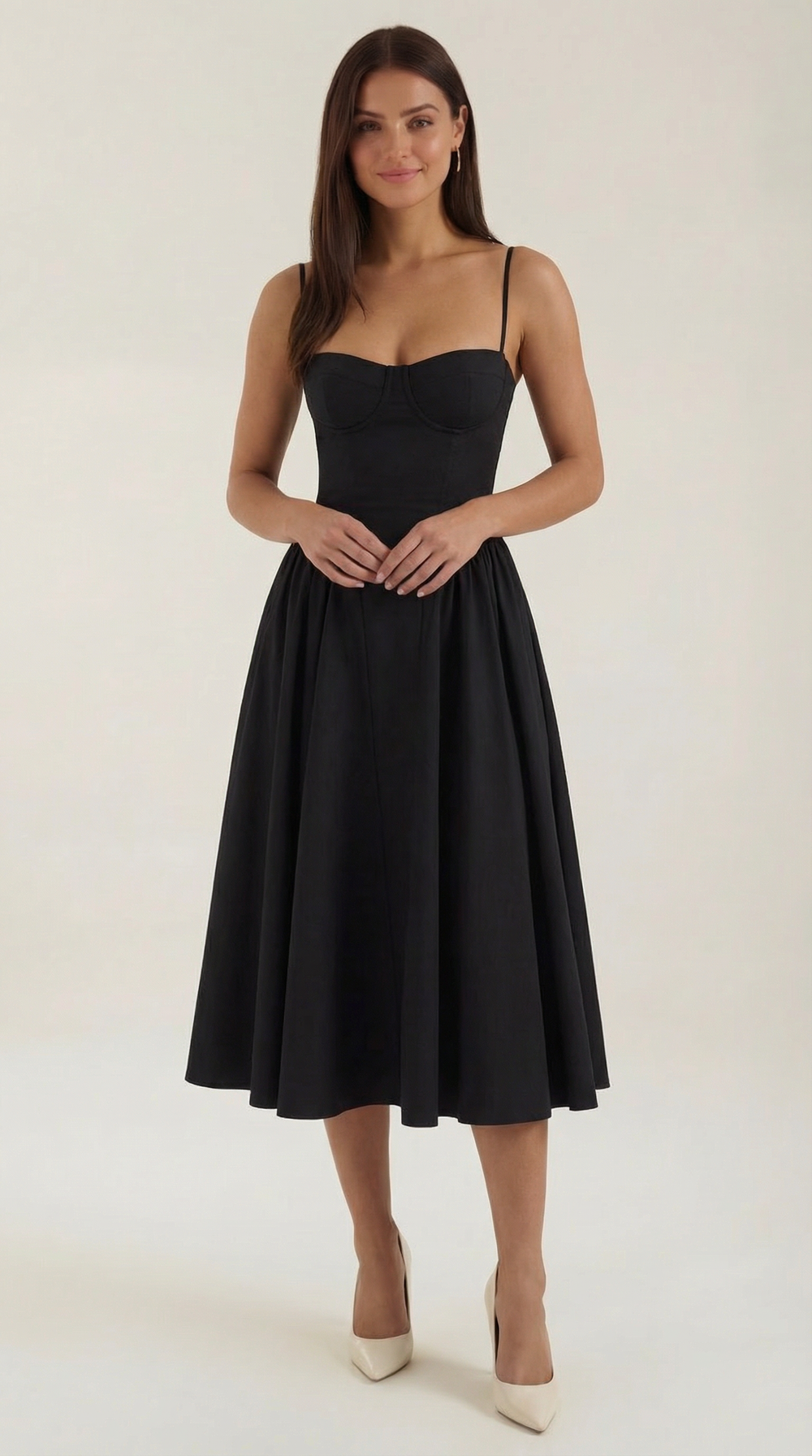 Women's floral corset midi dress with sweetheart neckline and full skirt