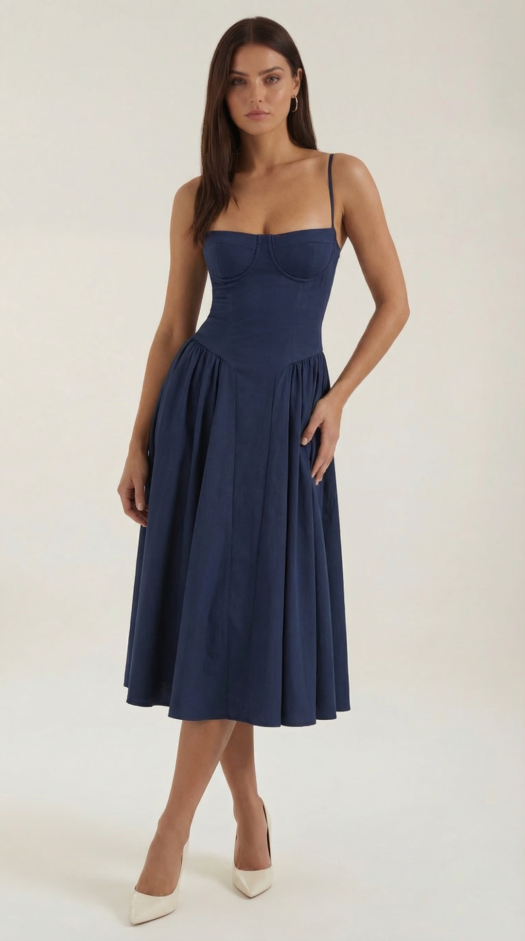 Women's floral corset midi dress with sweetheart neckline and full skirt