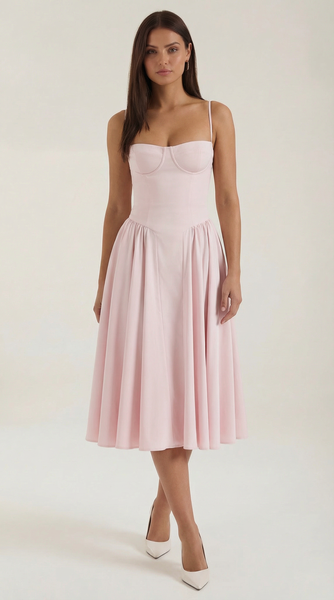 Women's floral corset midi dress with sweetheart neckline and full skirt