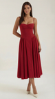 Women's floral corset midi dress with sweetheart neckline and full skirt