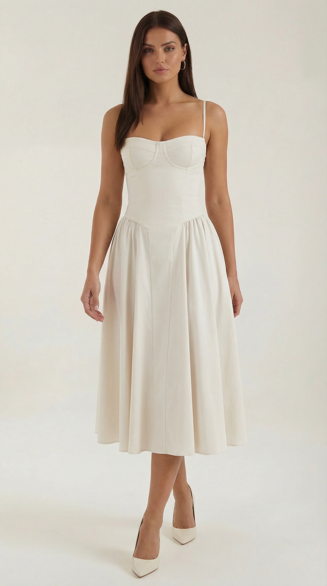 Women's floral corset midi dress with sweetheart neckline and full skirt