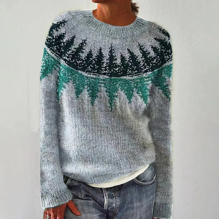 Women's grey Fair Isle pattern sweater with long sleeves
