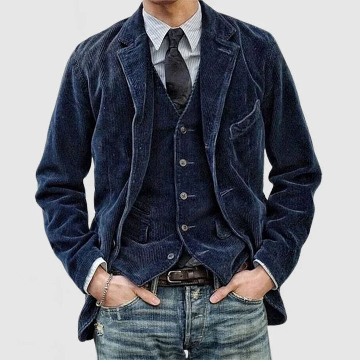 Men's corduroy blazer jacket with lapels and pockets