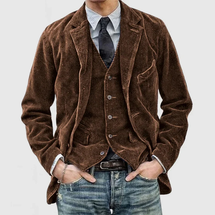 Men's corduroy blazer jacket with lapels and pockets