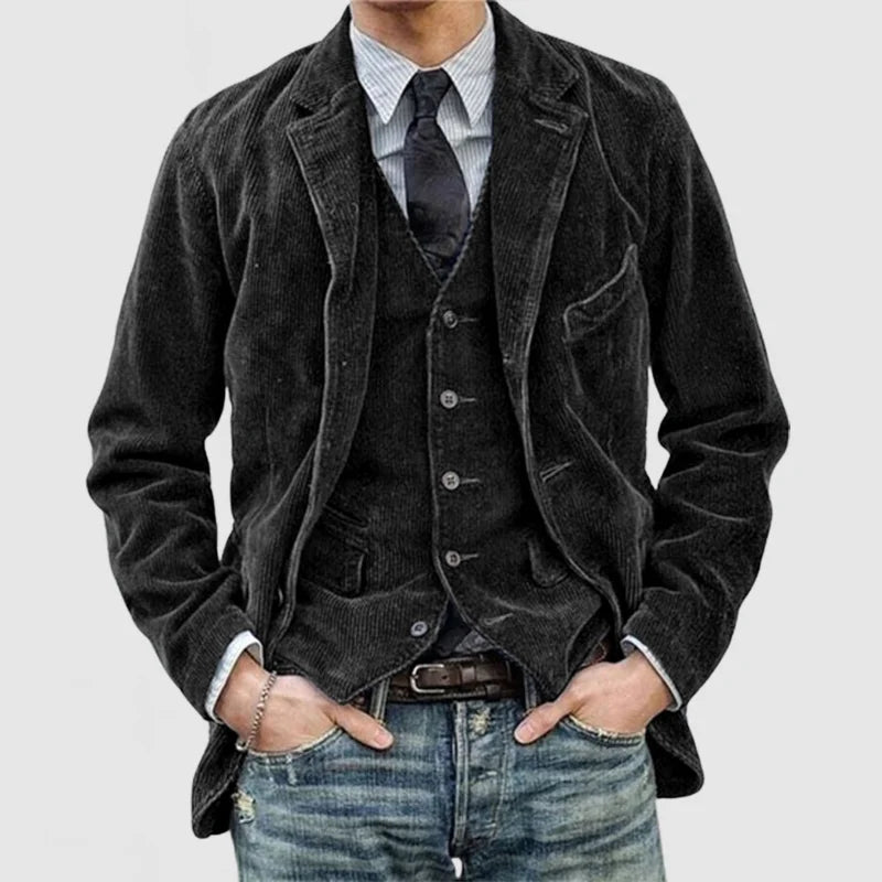 Men's corduroy blazer jacket with lapels and pockets
