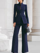 Women's tailored suit with high collar blazer and wide-leg trousers