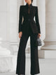 Women's tailored suit with high collar blazer and wide-leg trousers