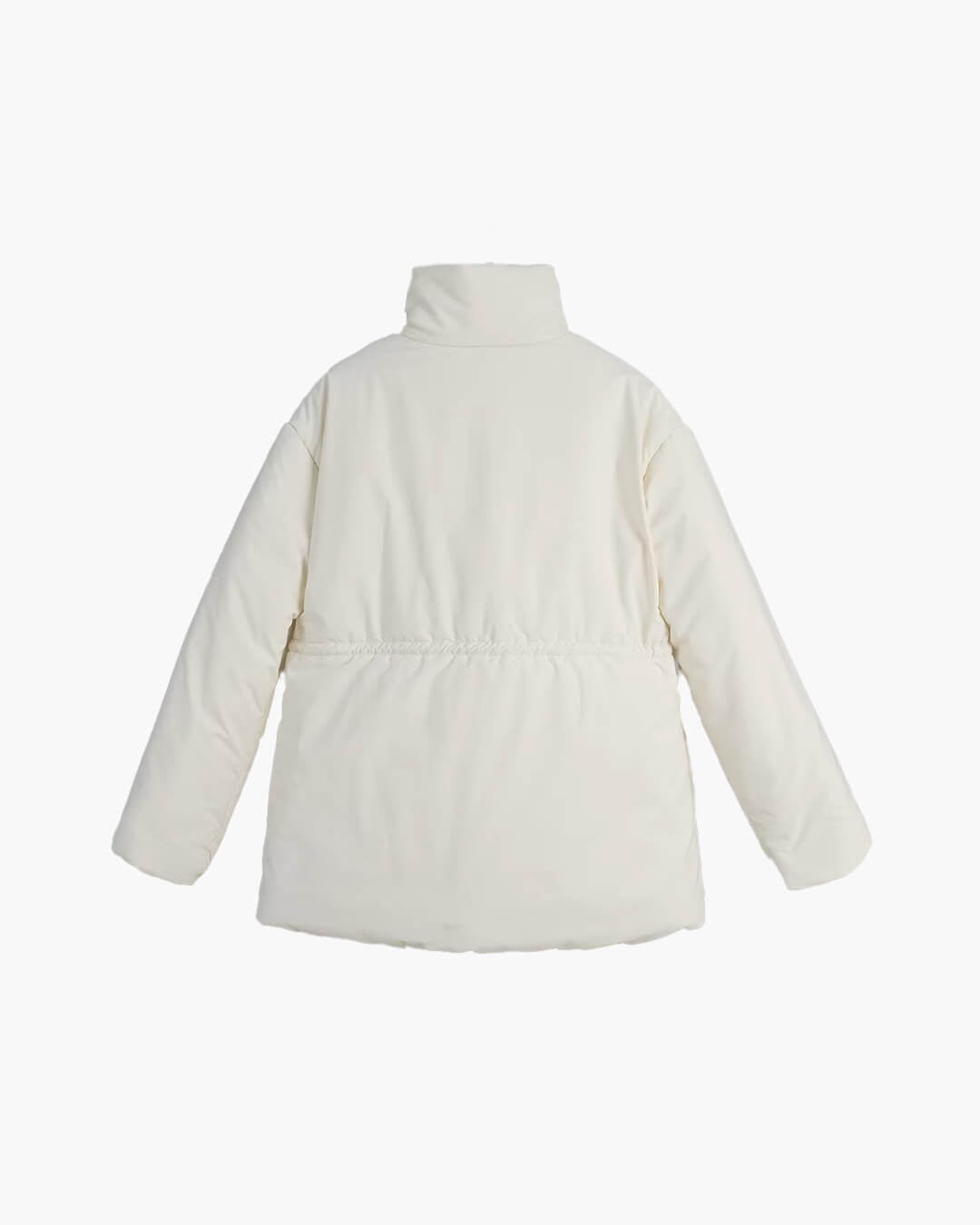 Women's beige padded puffer coat with stand collar, long sleeves and flap pockets