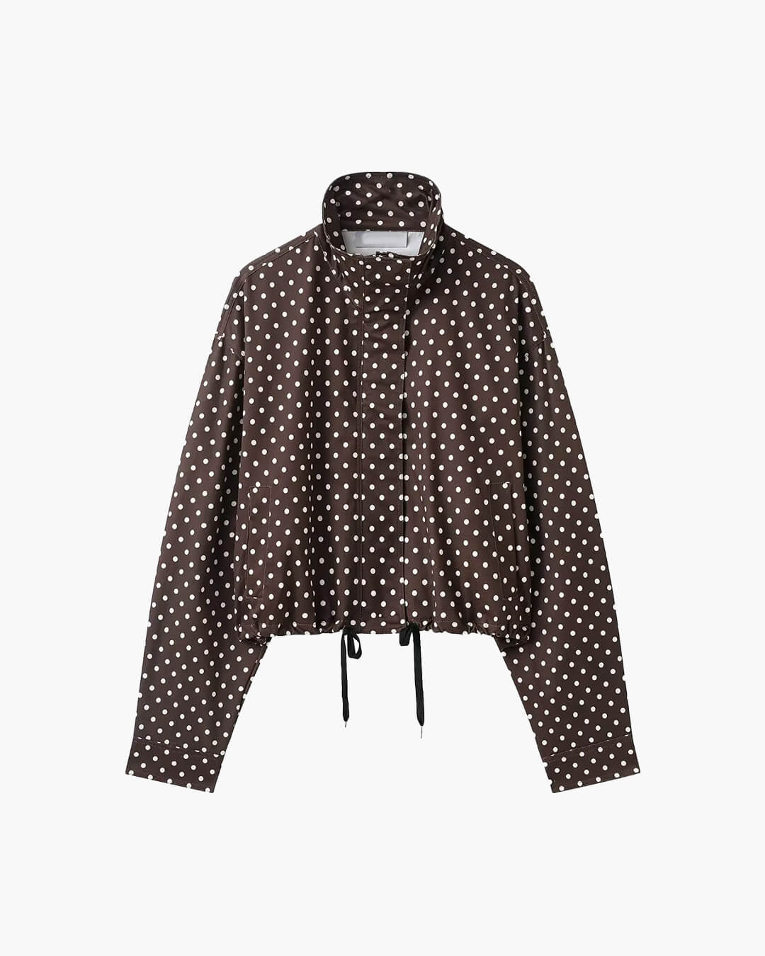 Women's polka dot cropped jacket with high neckline and long sleeves