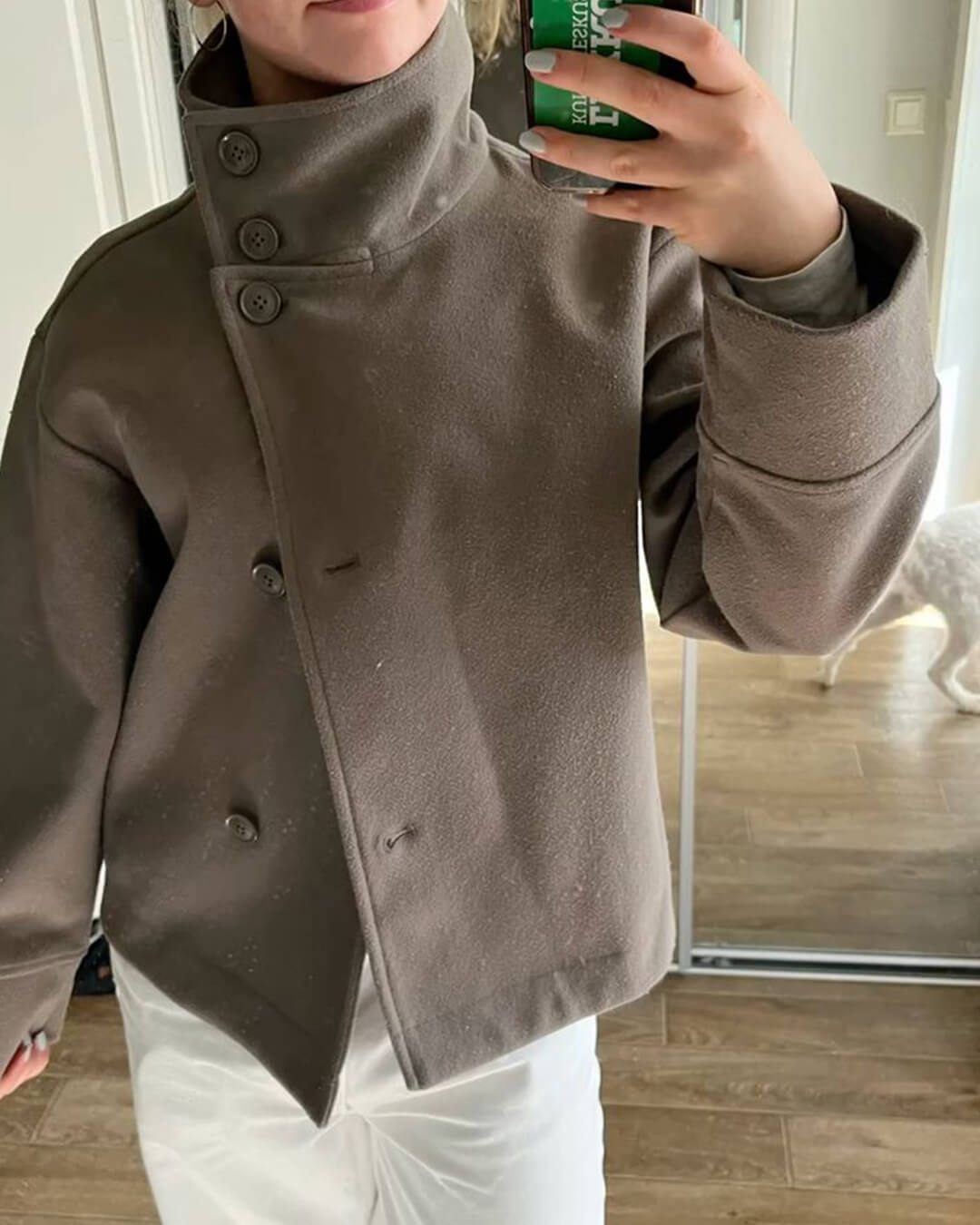 Women's stand collar button jacket with long sleeves