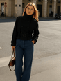 Women's cropped belted trench coat with high collar and double-breasted buttons