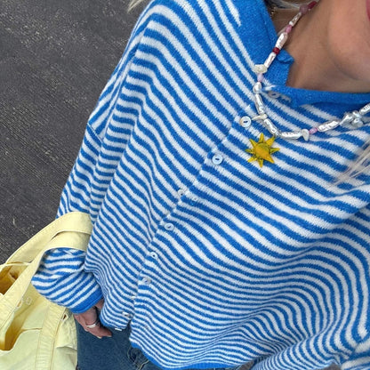Women's striped long-sleeve button-front cardigan
