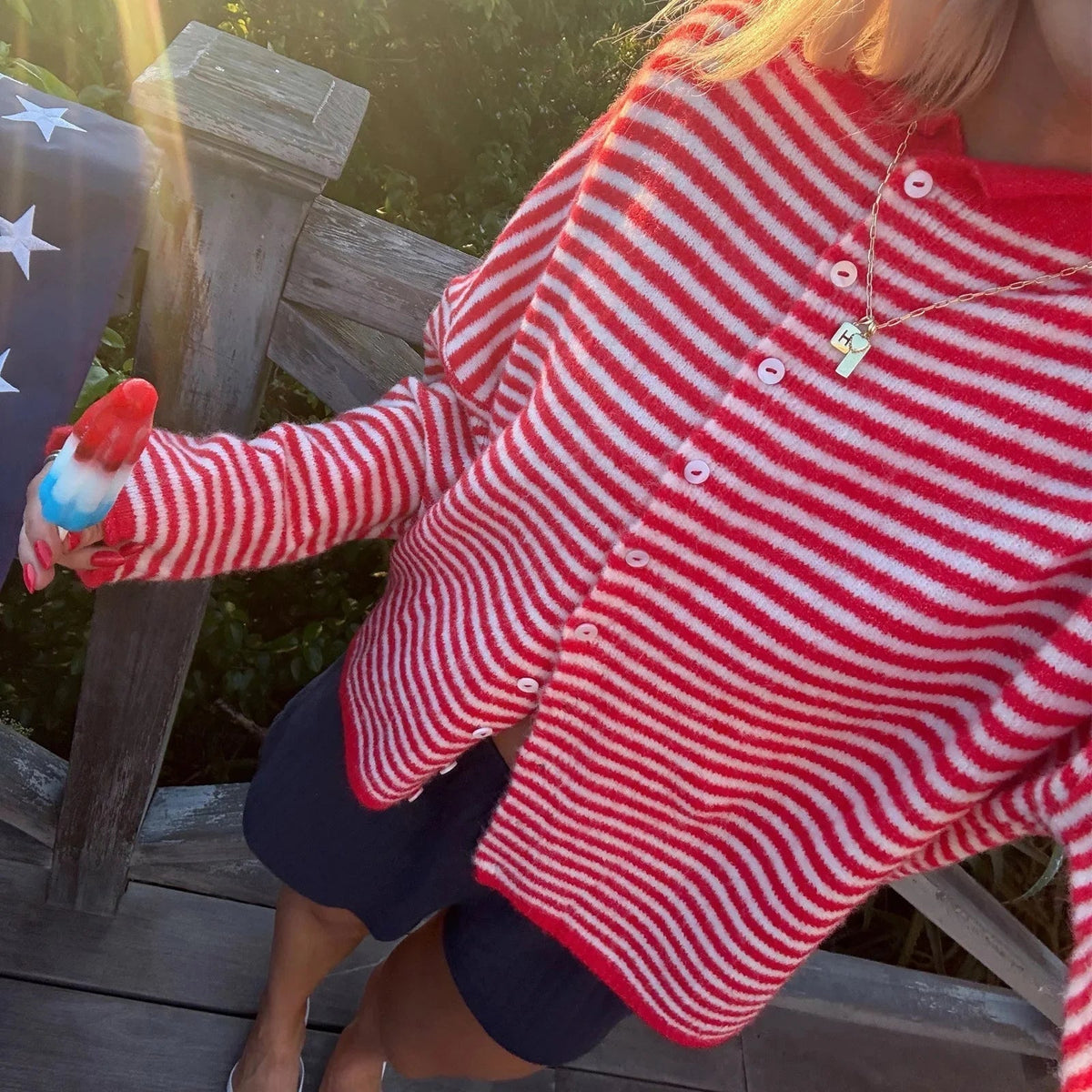 Women's striped long-sleeve button-front cardigan