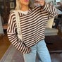 Women's striped long-sleeve button-front cardigan