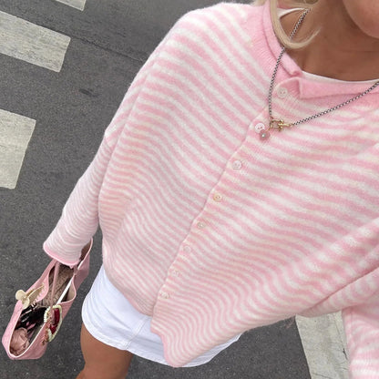 Women's striped long-sleeve button-front cardigan