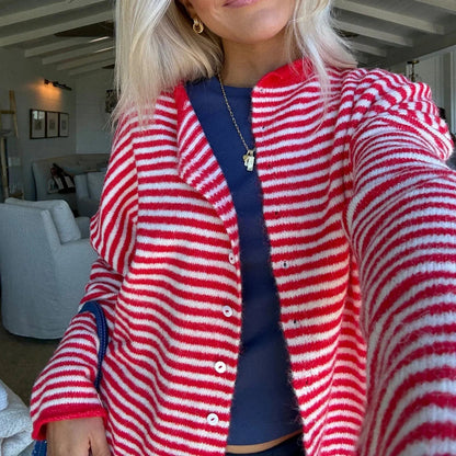 Women's striped long-sleeve button-front cardigan