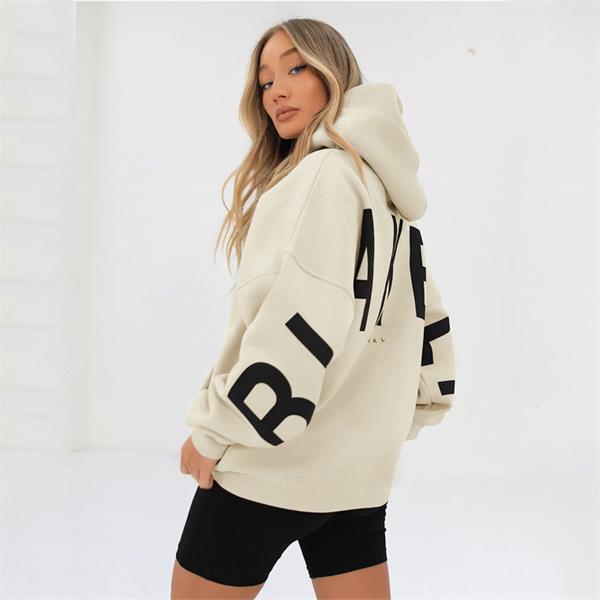 Women's hooded pullover with graphic back and sleeve print
