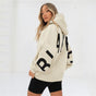 Women's hooded pullover with graphic back and sleeve print
