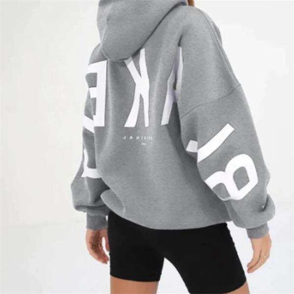 Women's hooded pullover with graphic back and sleeve print