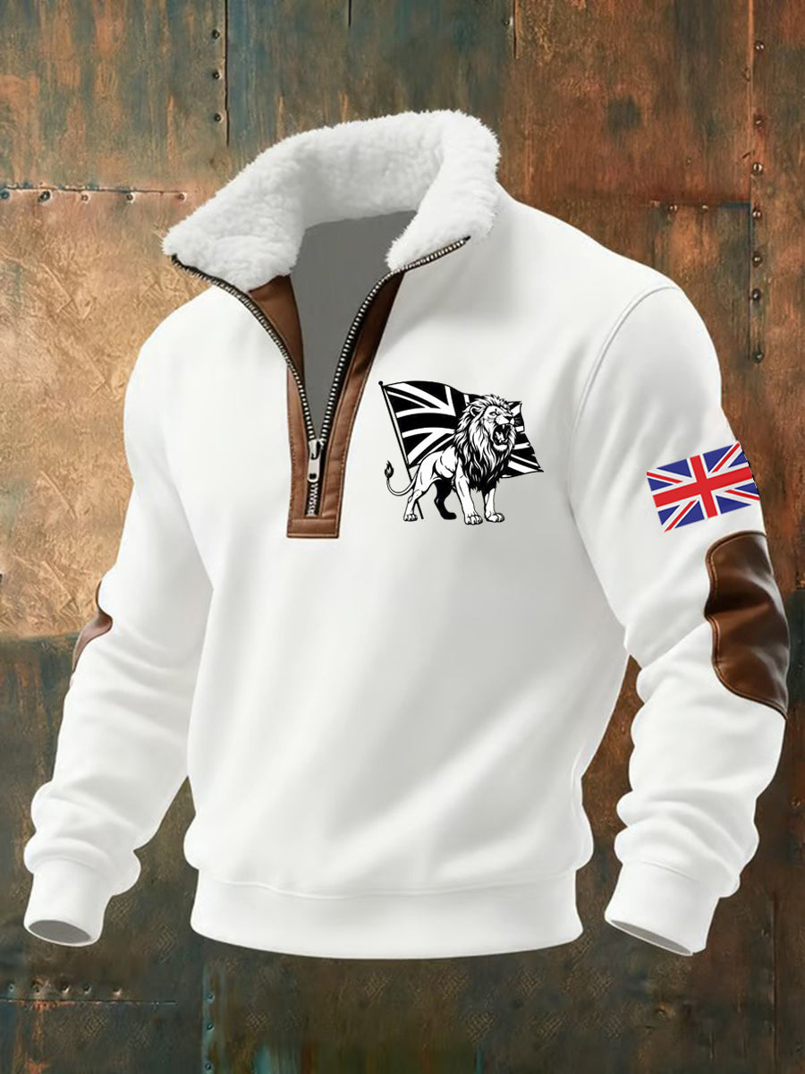 Men's quarter-zip sweatshirt with lion and England flag graphics