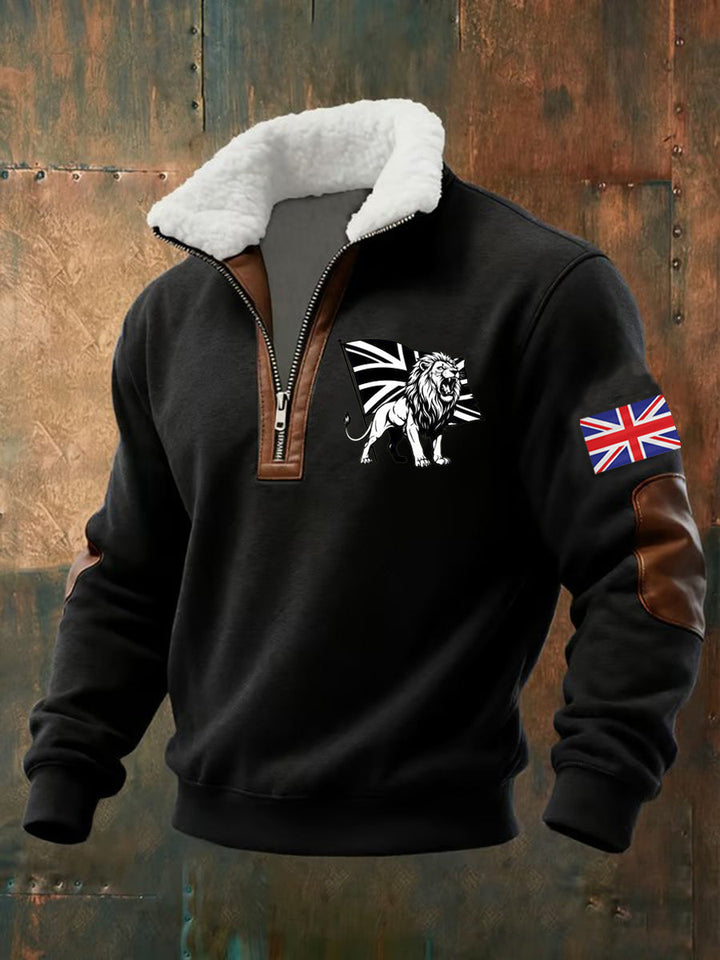 Men's quarter-zip sweatshirt with lion and England flag graphics
