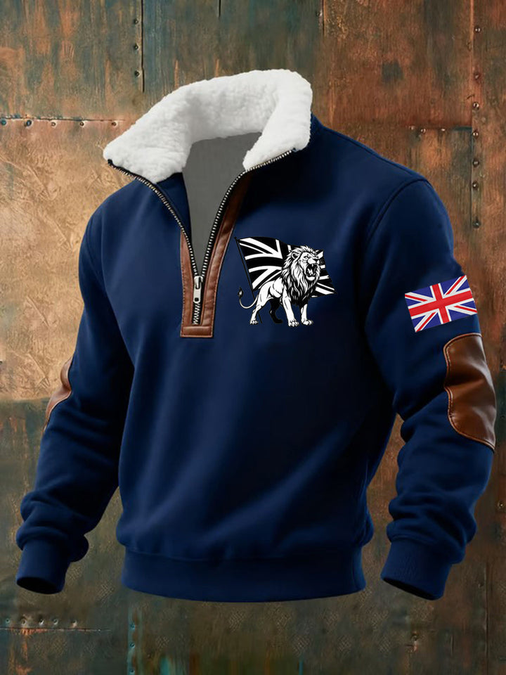 Men's quarter-zip sweatshirt with lion and England flag graphics