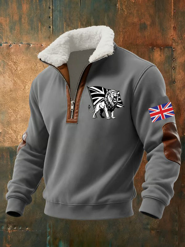 Men's quarter-zip sweatshirt with lion and England flag graphics