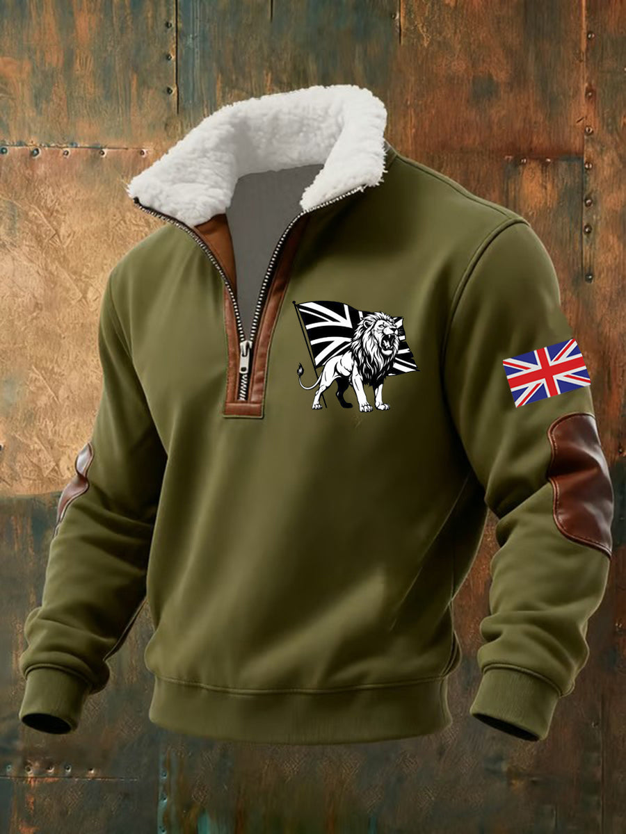 Men's quarter-zip sweatshirt with lion and England flag graphics