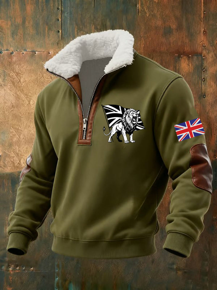 Men's quarter-zip sweatshirt with lion and England flag graphics