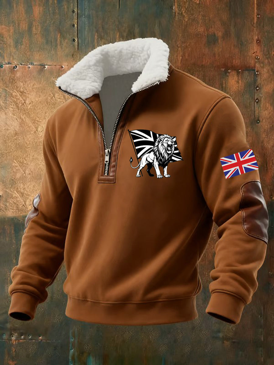 Men's quarter-zip sweatshirt with lion and England flag graphics